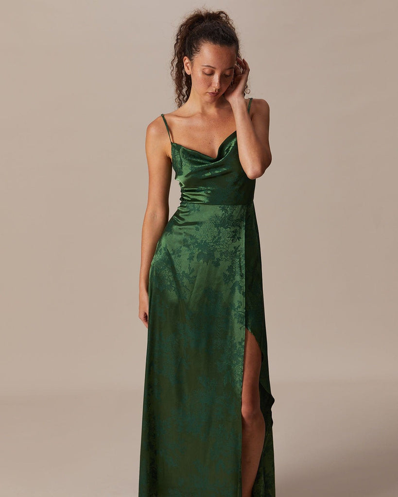 The Cowl Neck Satin Jacquard Dress Dresses - RIHOAS