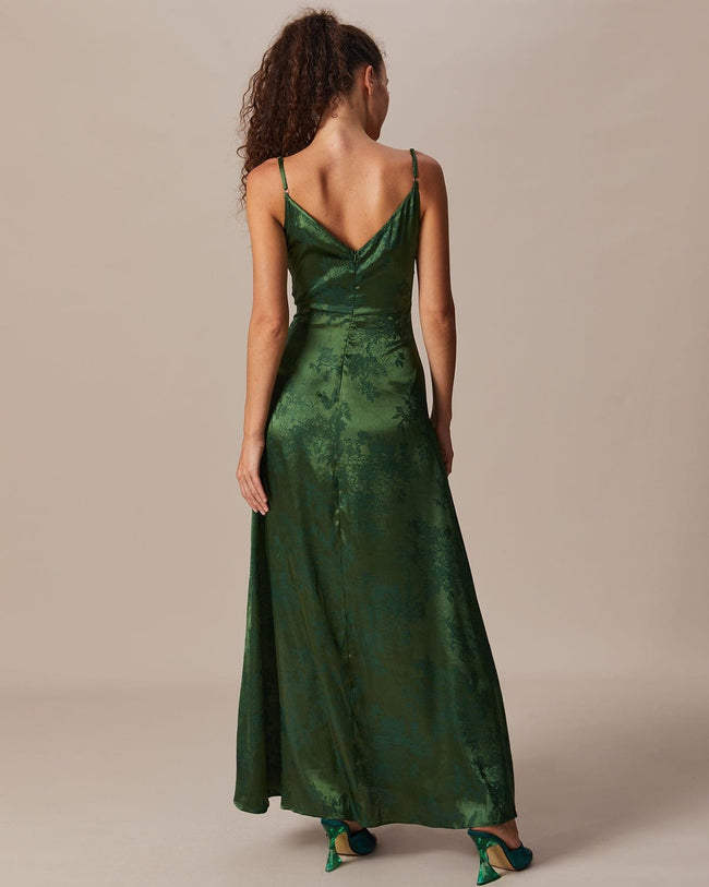 The Green Cowl Neck Jacquard Satin Maxi Dress & Reviews - Green