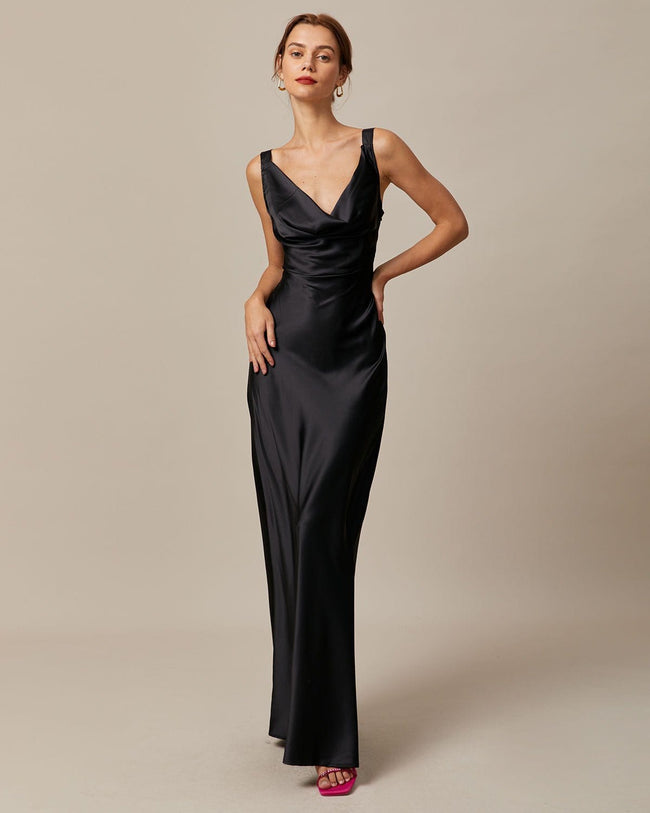 Black Satin Wrap Dress