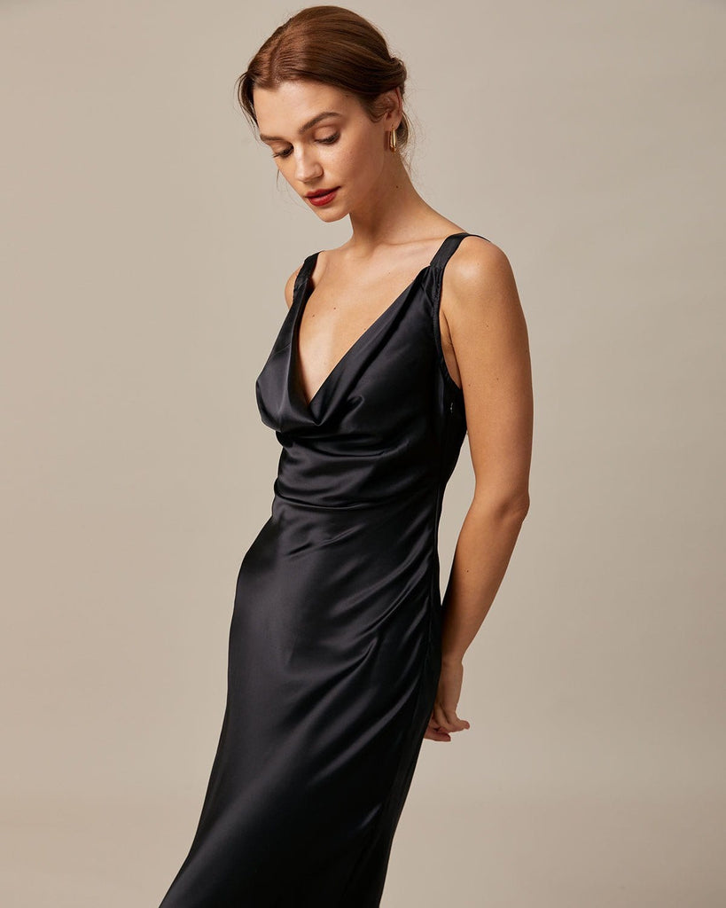 The Cowl Neck Satin Maxi Dress Dresses - RIHOAS