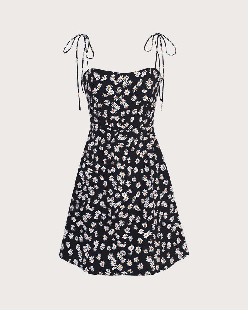 The Daisy Print Slip Mini Dress Black Dresses - RIHOAS