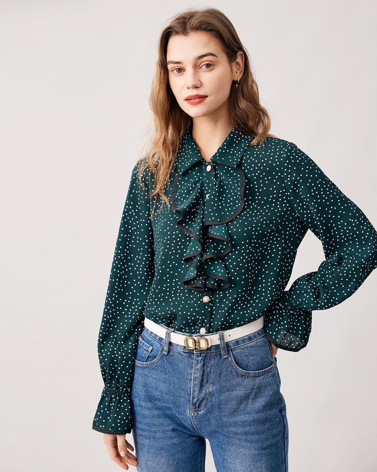 The Dark Green Polka Dot Collared Shirt - Pretty Green Long Sleeve ...