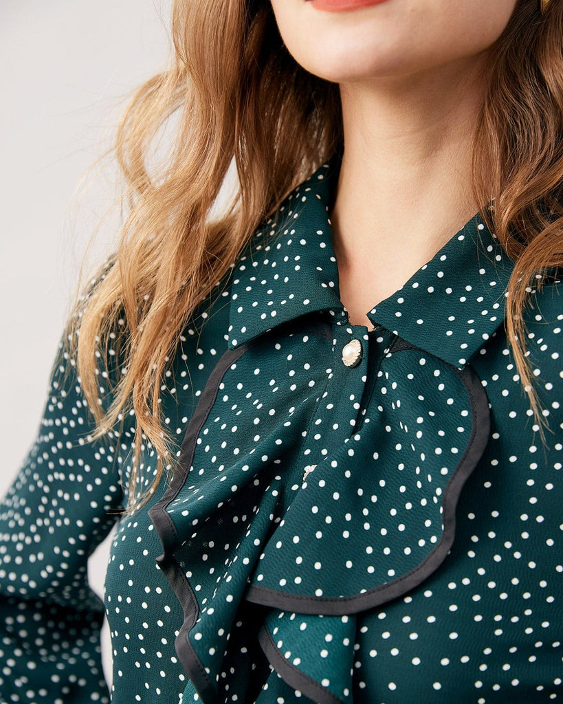 The Dark Green Collared Dot Shirt Tops - RIHOAS