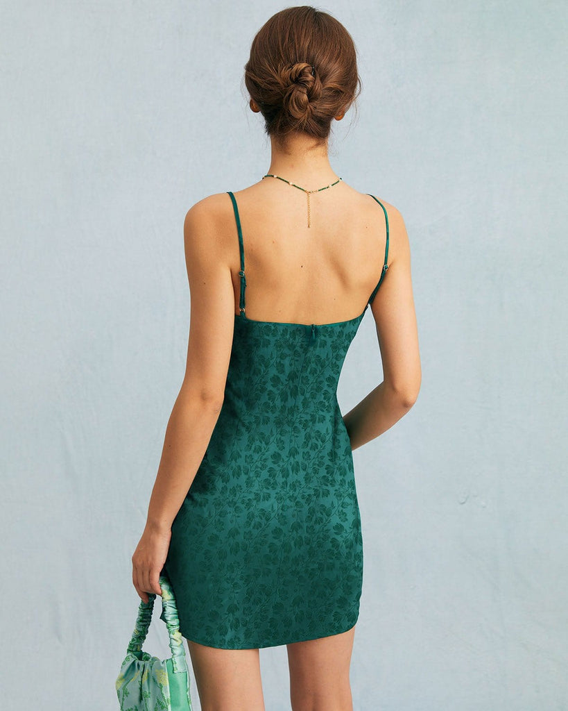 The Dark Green Floral Jacquard Mini Dress Dresses - RIHOAS