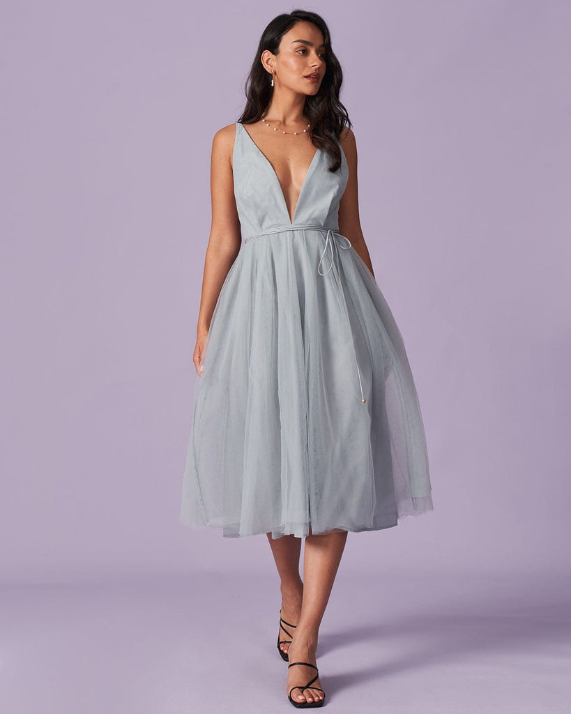 The Deep V Neck Mesh Flowing Dress Dresses - RIHOAS