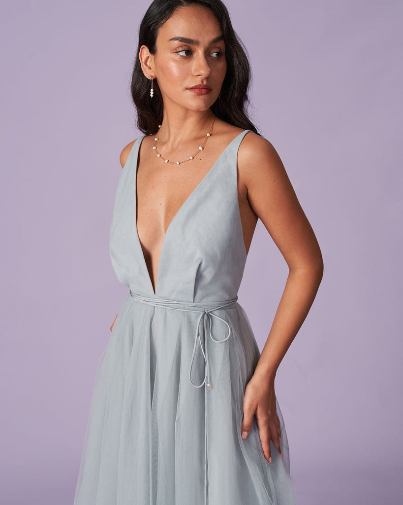 The Deep V Neck Mesh Flowing Dress Dresses - RIHOAS