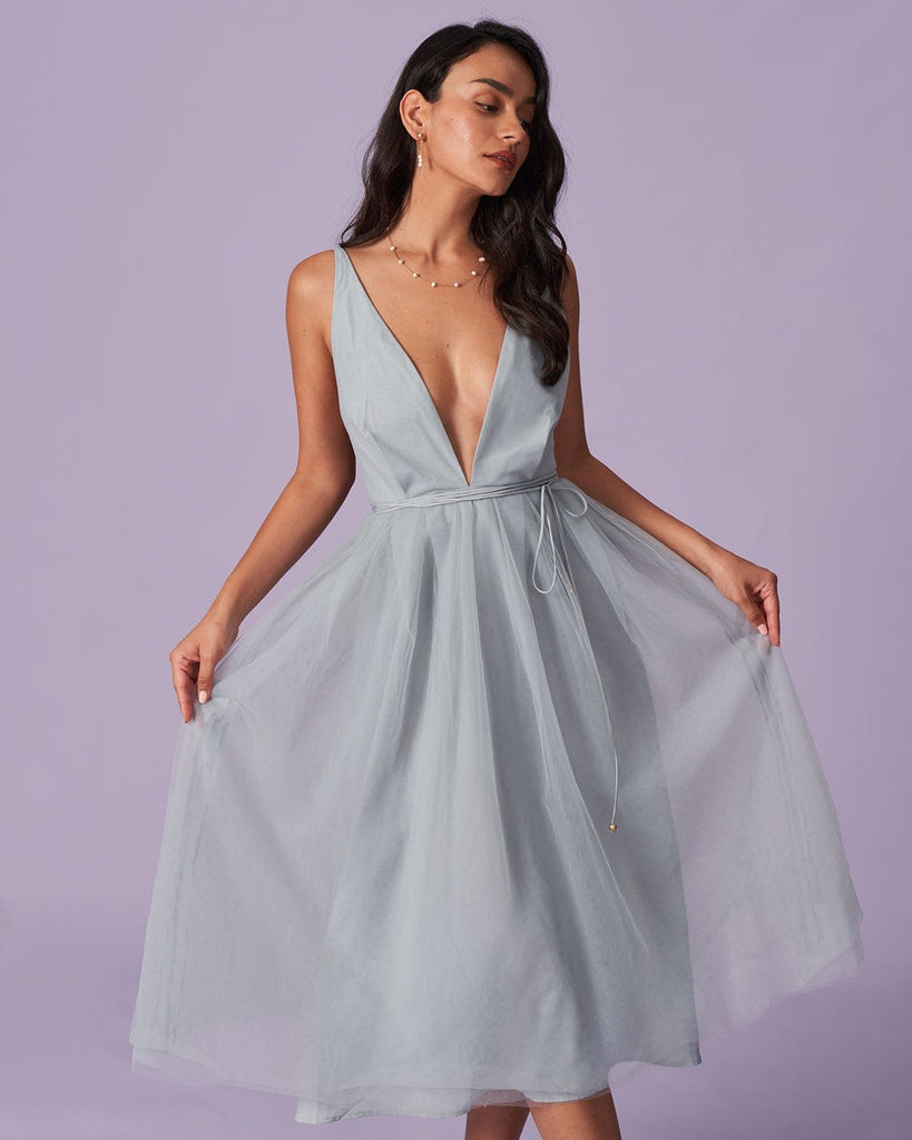 The Deep V Neck Mesh Flowing Dress Dresses - RIHOAS
