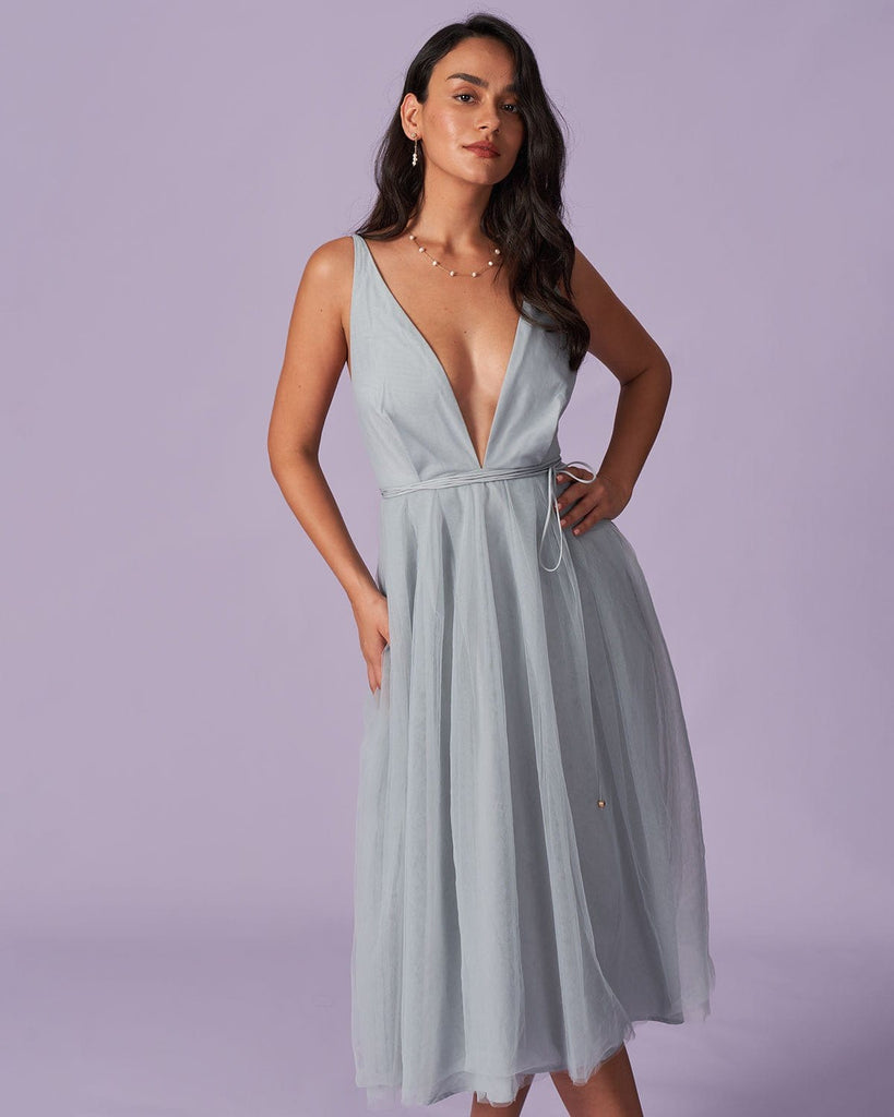 The Deep V Neck Mesh Flowing Dress Dresses - RIHOAS