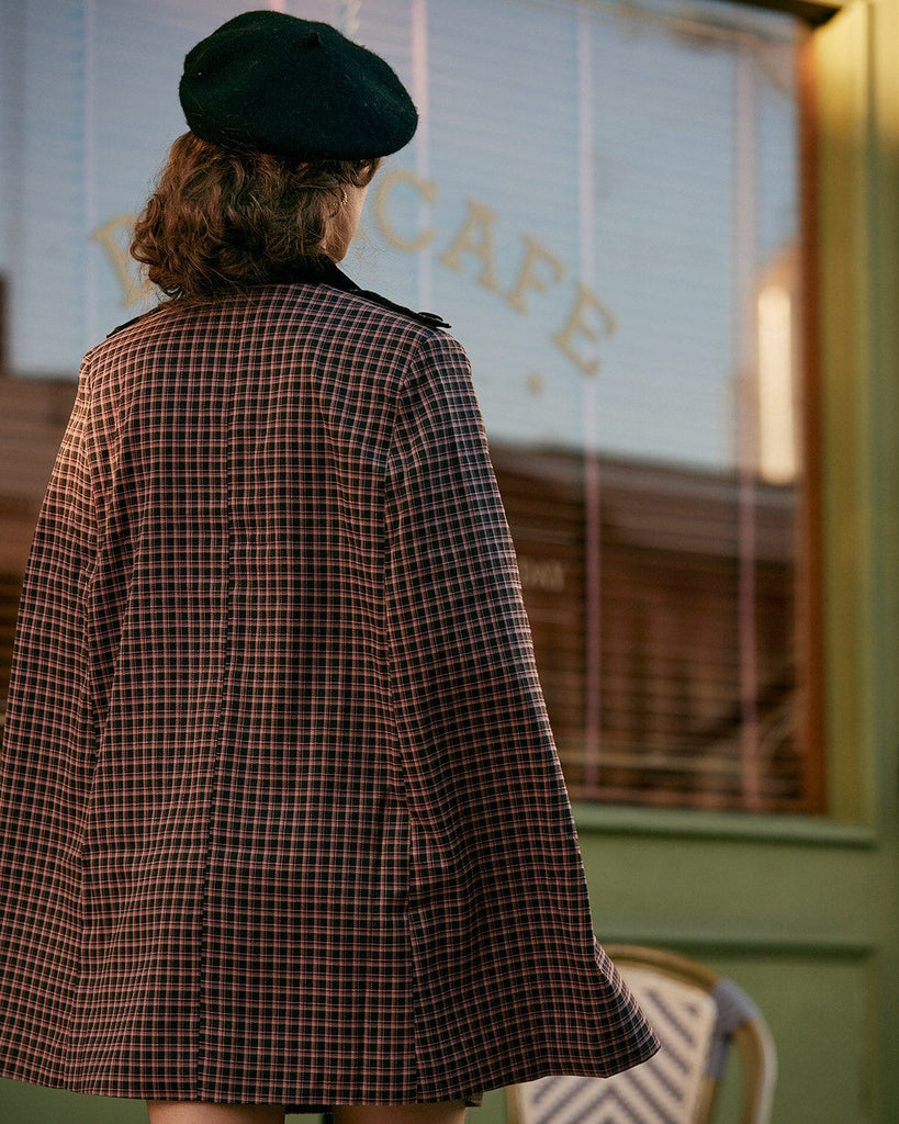 The Double Breasted Plaid Cape Coat Outerwear - RIHOAS