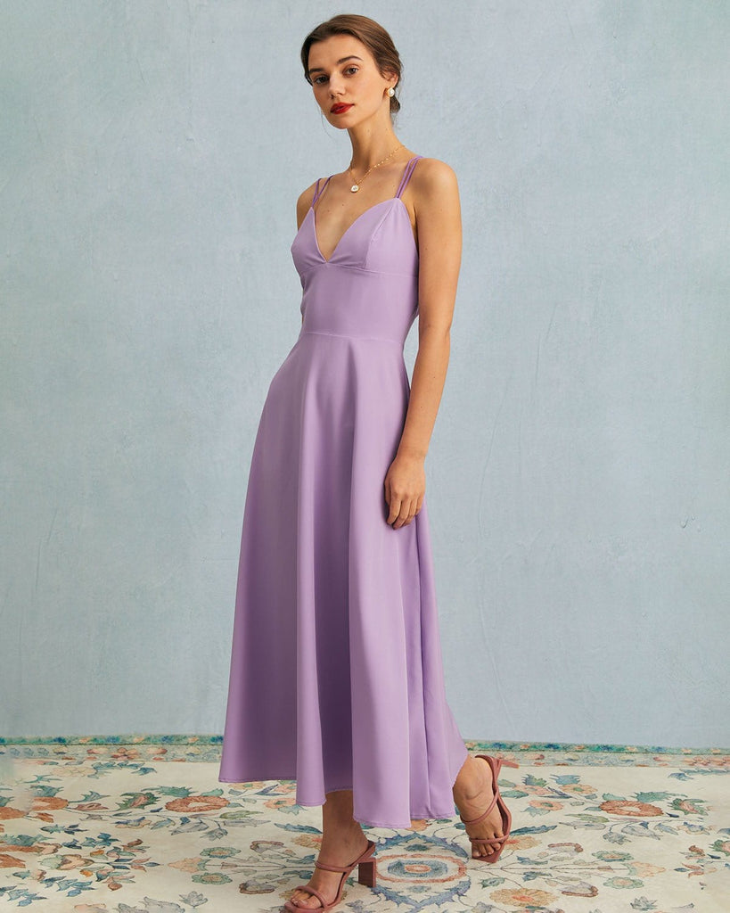 The Double Strap Spaghetti Dress Purple Dresses - RIHOAS