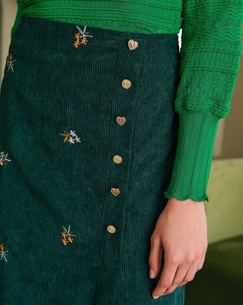The Embroidered Corduroy Skirt Bottoms - RIHOAS