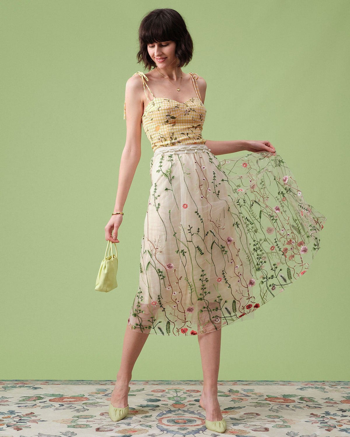 The High Waisted Floral Embroidery A-line Midi Skirt - Women's Floral  Embroidered A Line Midi Skirt - Beige - Bottoms