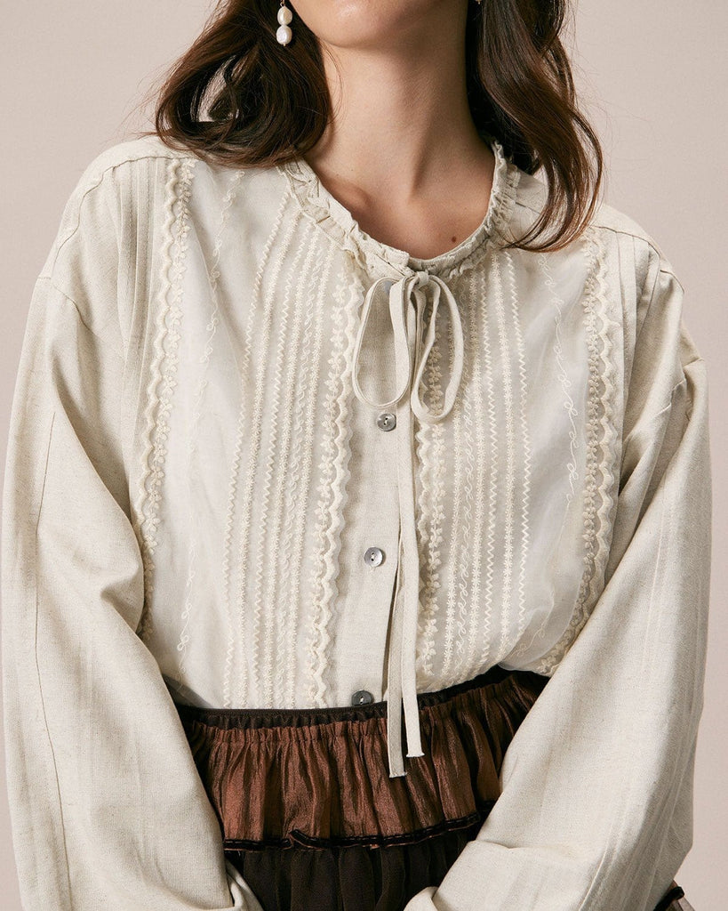 The Embroidery Long Sleeve Blouse Tops - RIHOAS