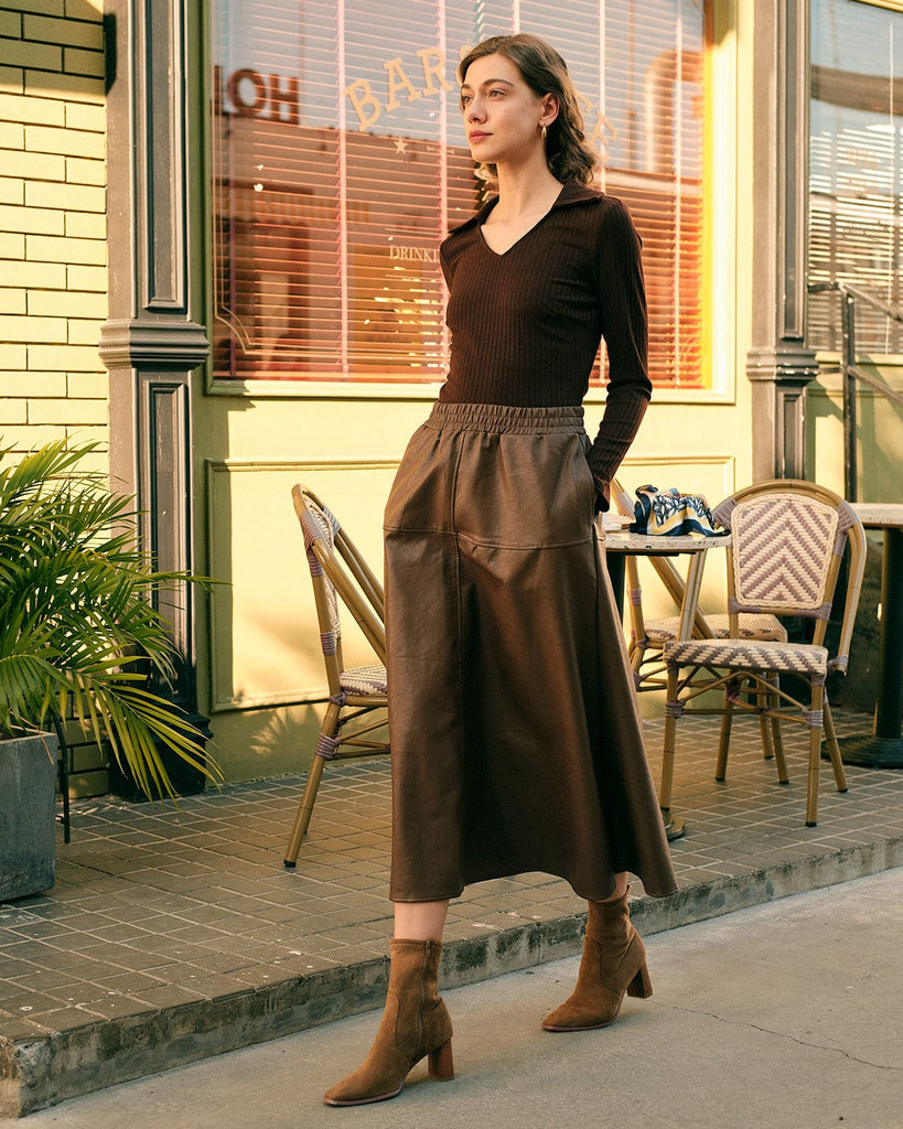 The Faux Leather Midi Skirt Bottoms - RIHOAS