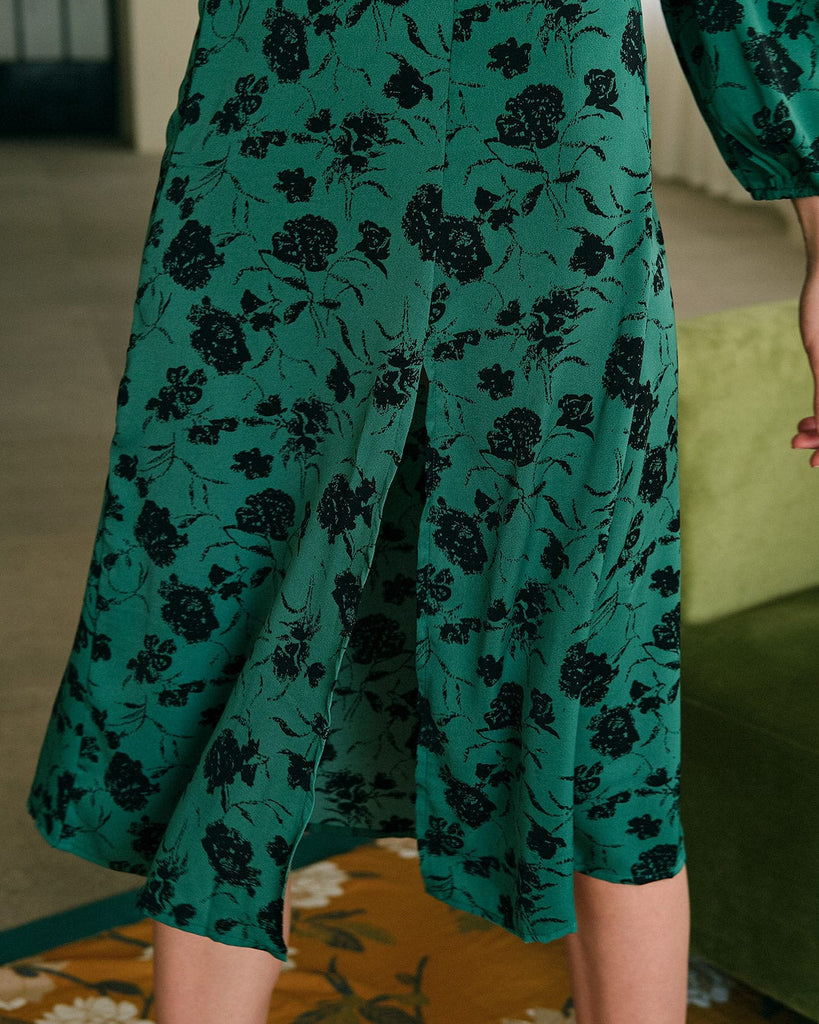 The Floral Lantern Sleeve Midi Dress Dresses - RIHOAS
