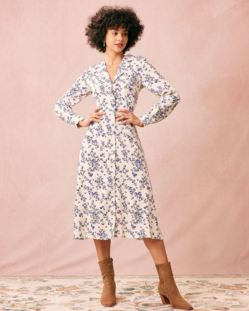 The Floral Long Sleeve Midi Dress Dresses - RIHOAS