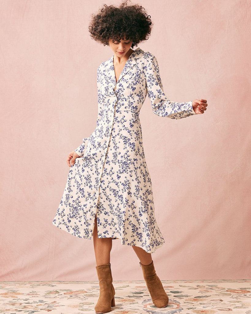 The Floral Long Sleeve Midi Dress Dresses - RIHOAS