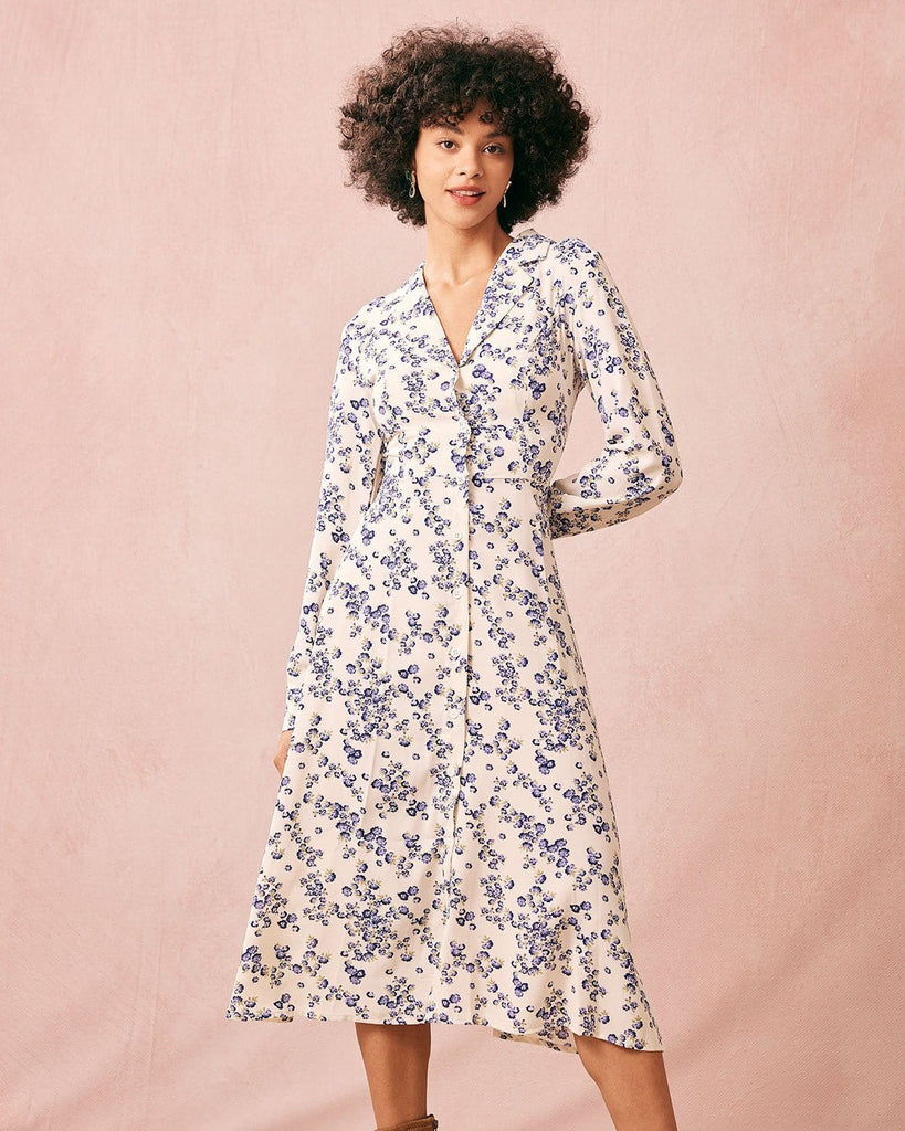 The Floral Long Sleeve Midi Dress Dresses - RIHOAS