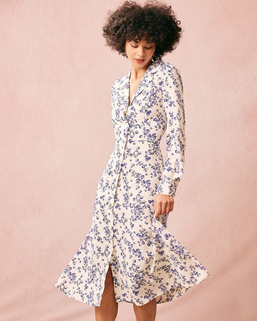 The Floral Long Sleeve Midi Dress Dresses - RIHOAS