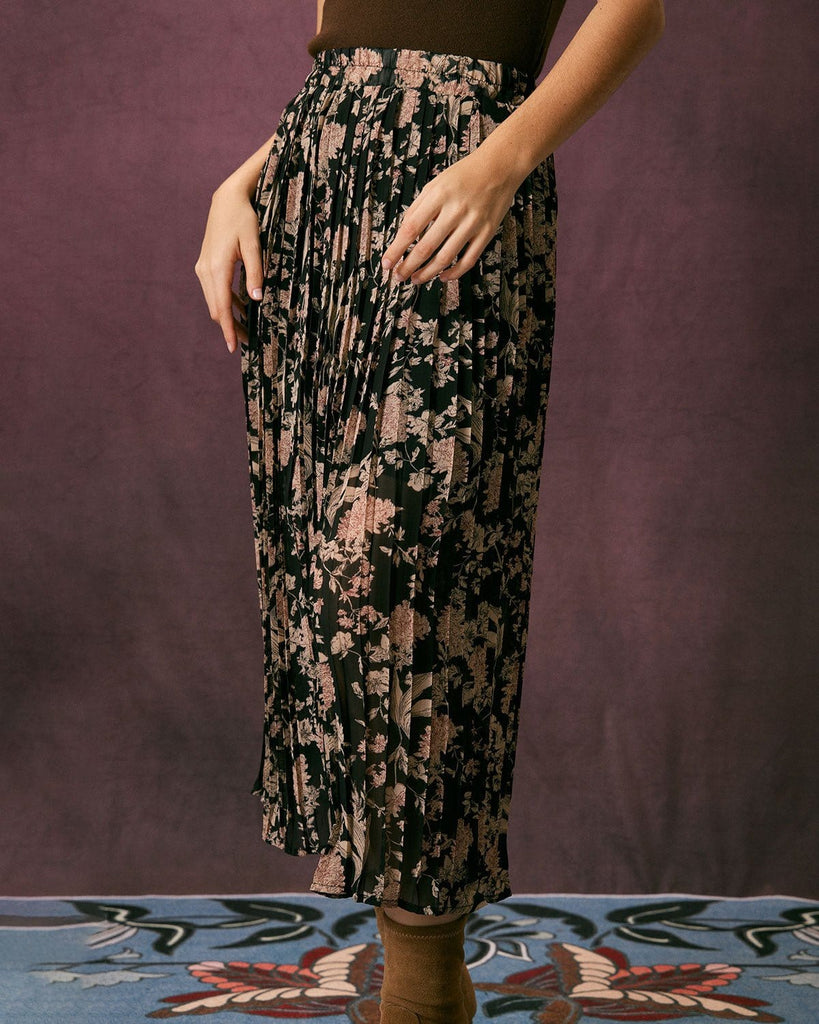The Floral Pleated Midi Skirt Bottoms - RIHOAS