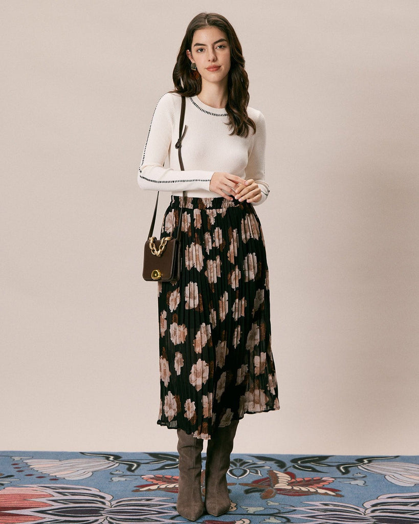 The Floral Pleated Midi Skirt Bottoms - RIHOAS