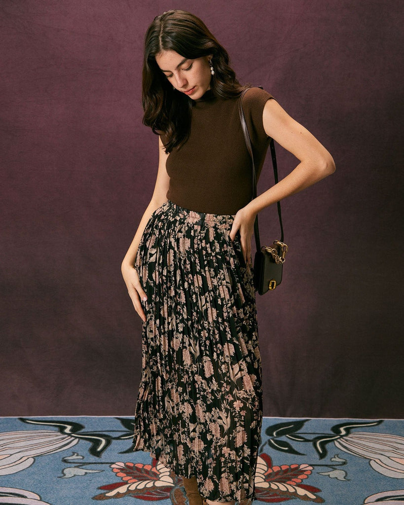 The Floral Pleated Midi Skirt Bottoms - RIHOAS