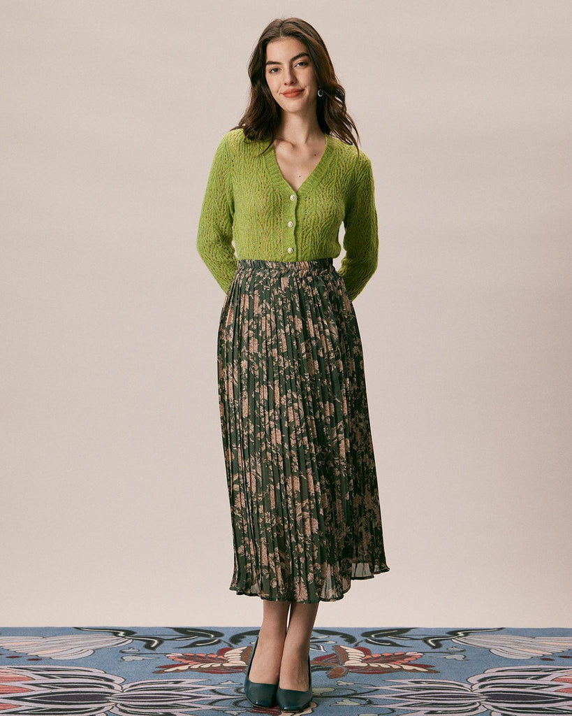 The Floral Pleated Midi Skirt Bottoms - RIHOAS