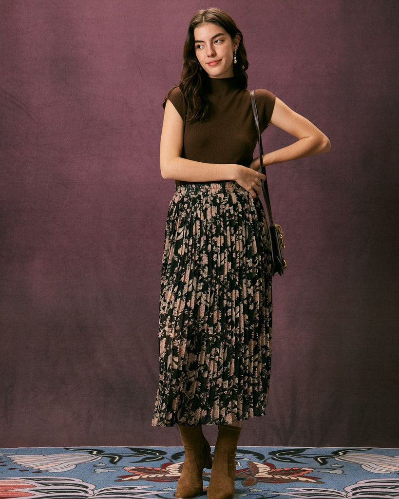 The Floral Pleated Midi Skirt Bottoms - RIHOAS