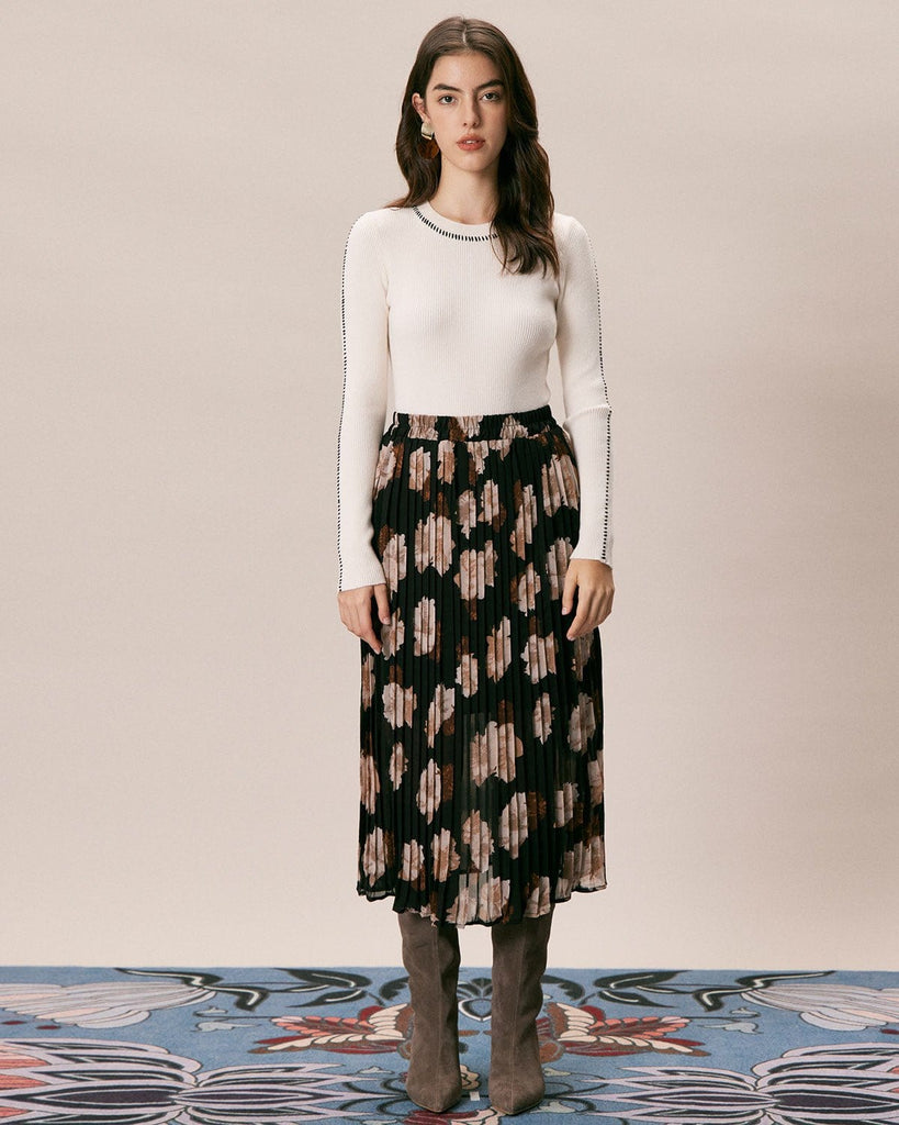 The Floral Pleated Midi Skirt Bottoms - RIHOAS