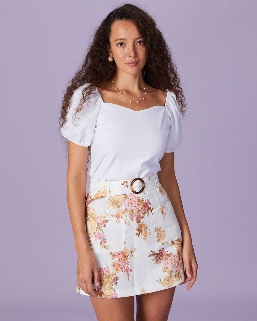 The Floral Print Belted Mini Skirt Bottoms - RIHOAS