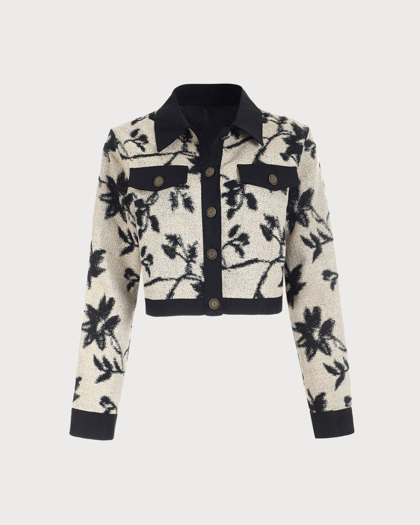 The Floral Print Crop Jacket Grey Outerwear - RIHOAS