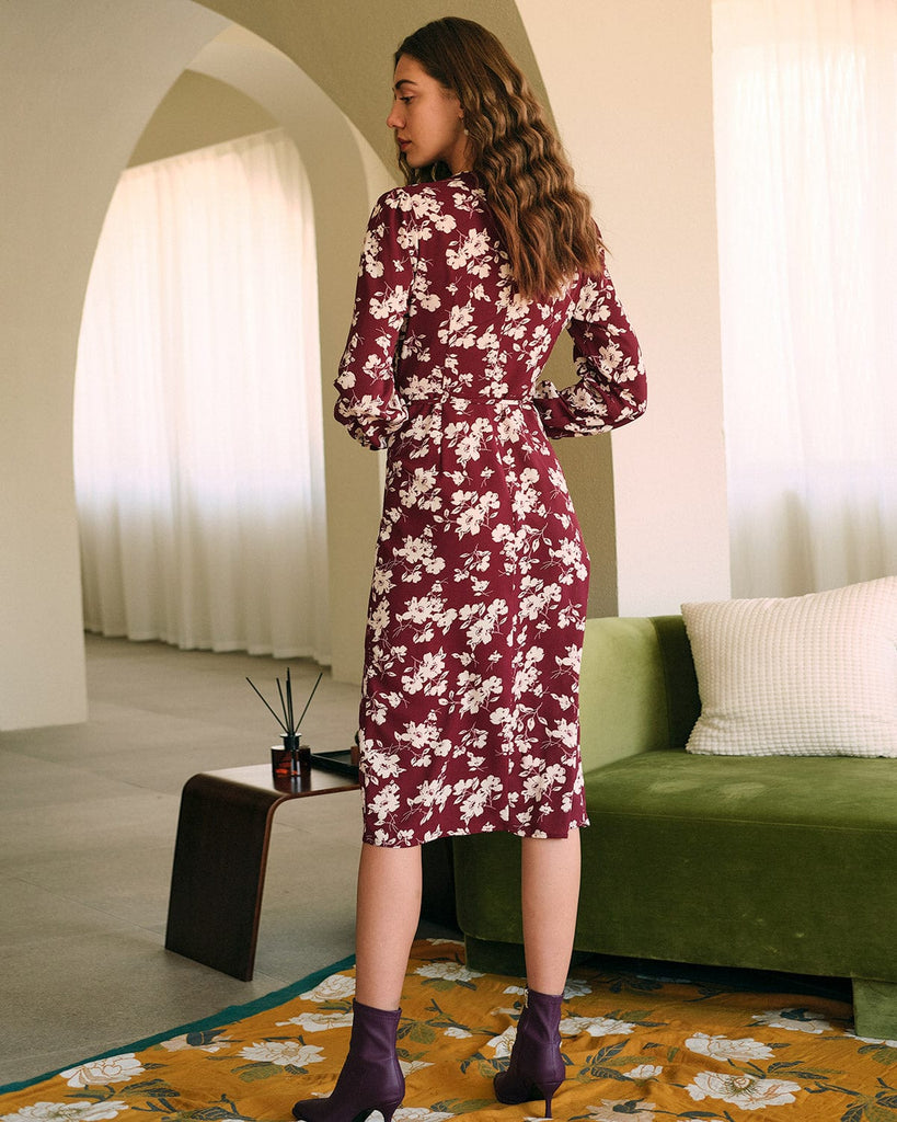 The Floral Print Wrap Midi Dress Dresses - RIHOAS