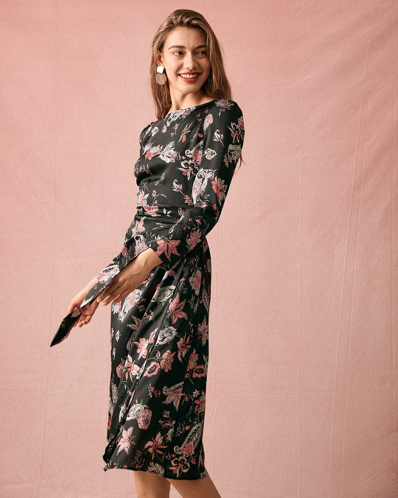The Floral Ruched Midi Dress Dresses - RIHOAS