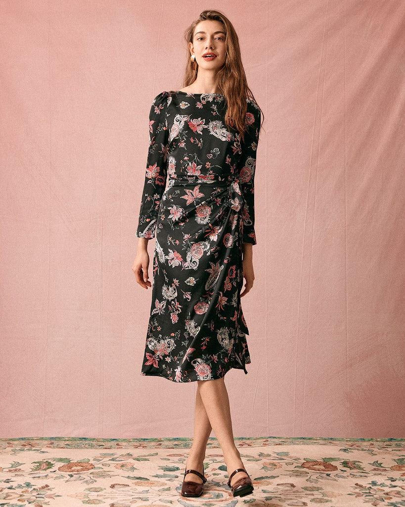 The Floral Ruched Midi Dress Dresses - RIHOAS