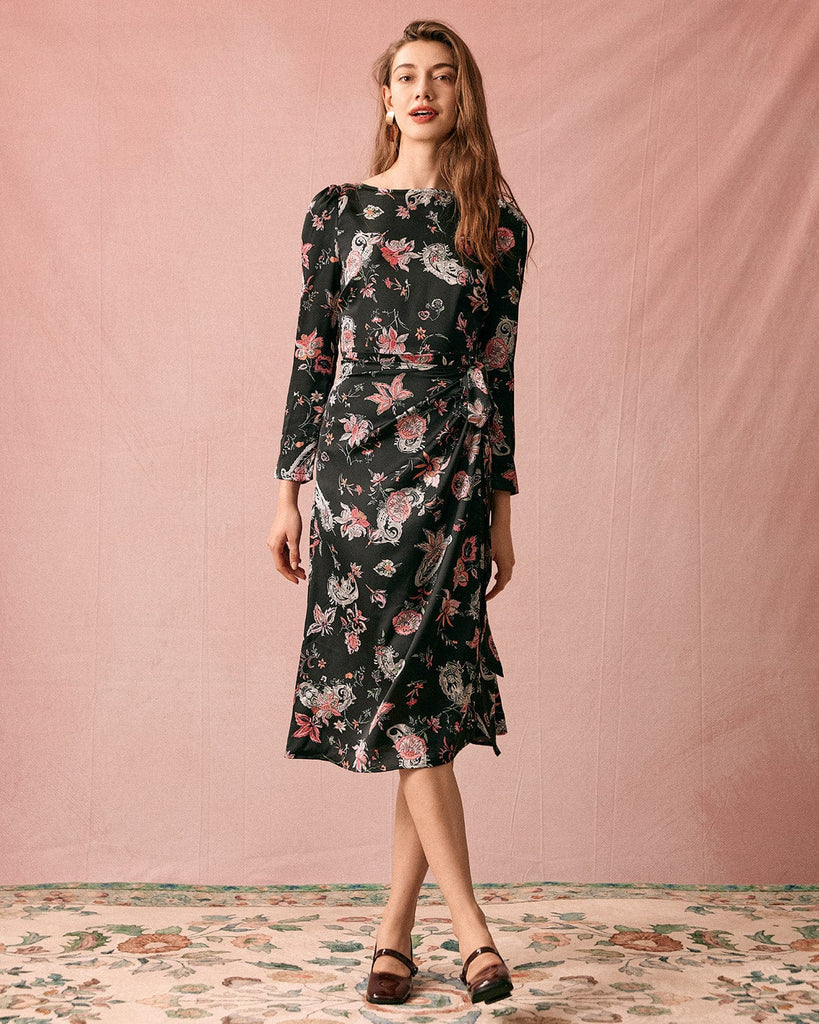 The Floral Ruched Midi Dress Dresses - RIHOAS