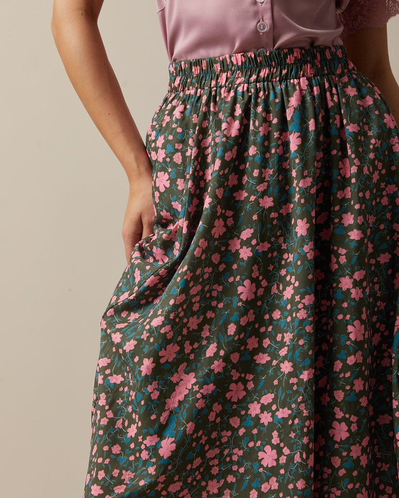 The Floral Ruched Midi Skirt Bottoms - RIHOAS