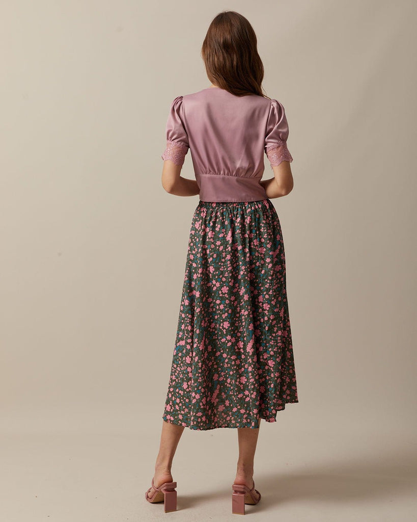 The Floral Ruched Midi Skirt Bottoms - RIHOAS