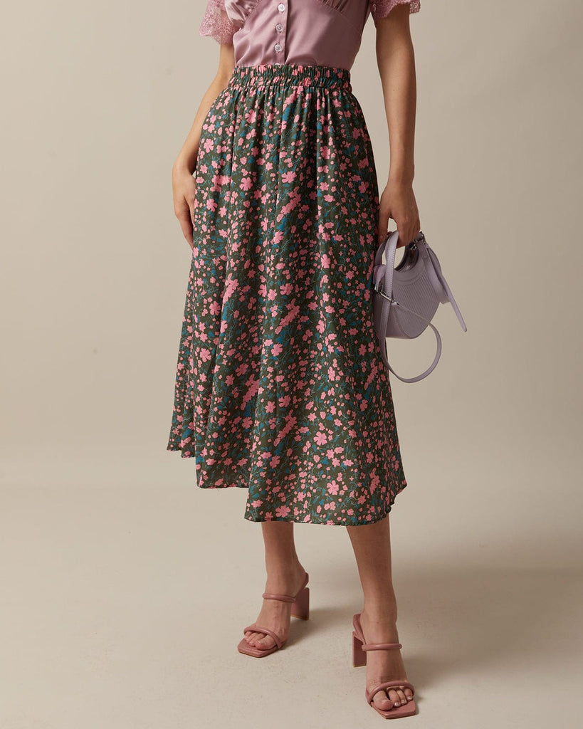 The Floral Ruched Midi Skirt Bottoms - RIHOAS