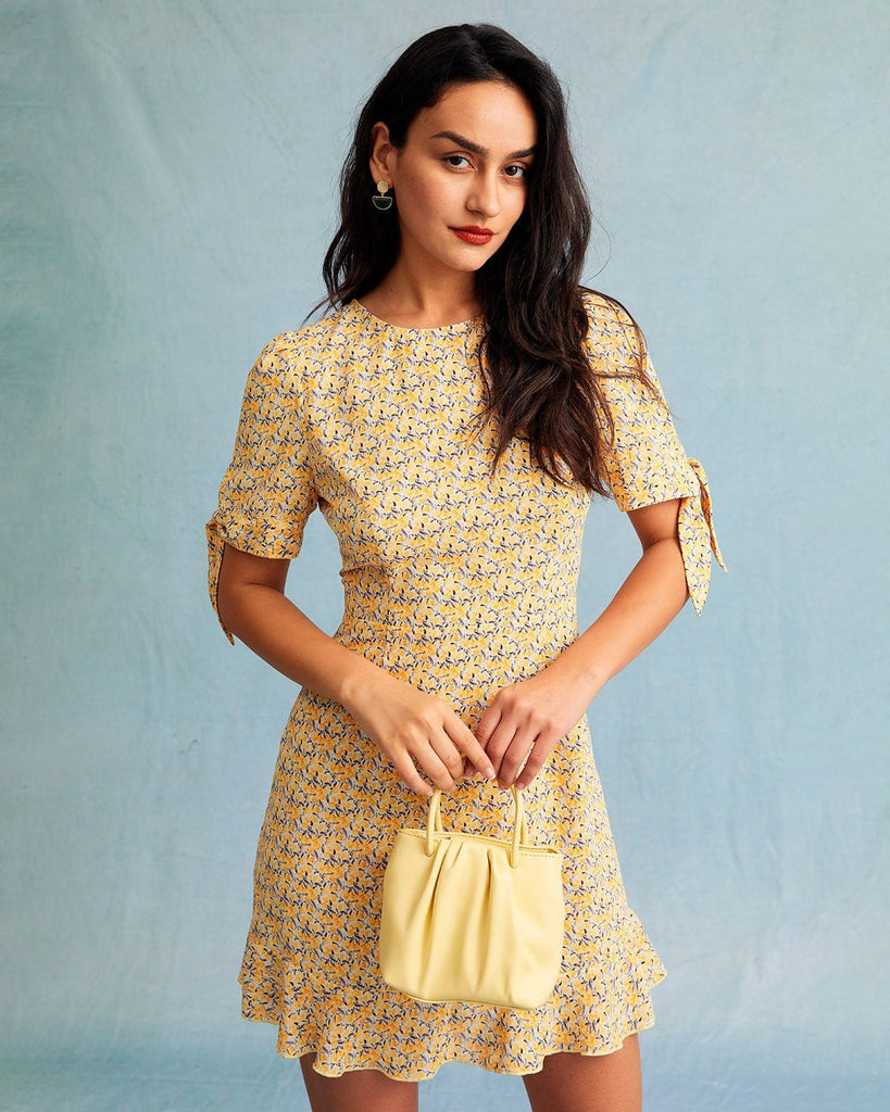 The Floral Ruffle Mini Dress Yellow Dresses - RIHOAS