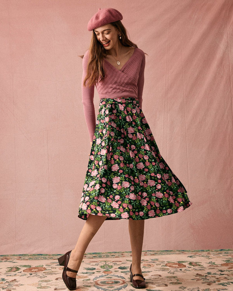 The Floral Satin Midi Skirt Bottoms - RIHOAS