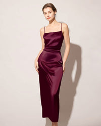 The Floral Side Split Maxi Dress Dark Red Dresses - RIHOAS