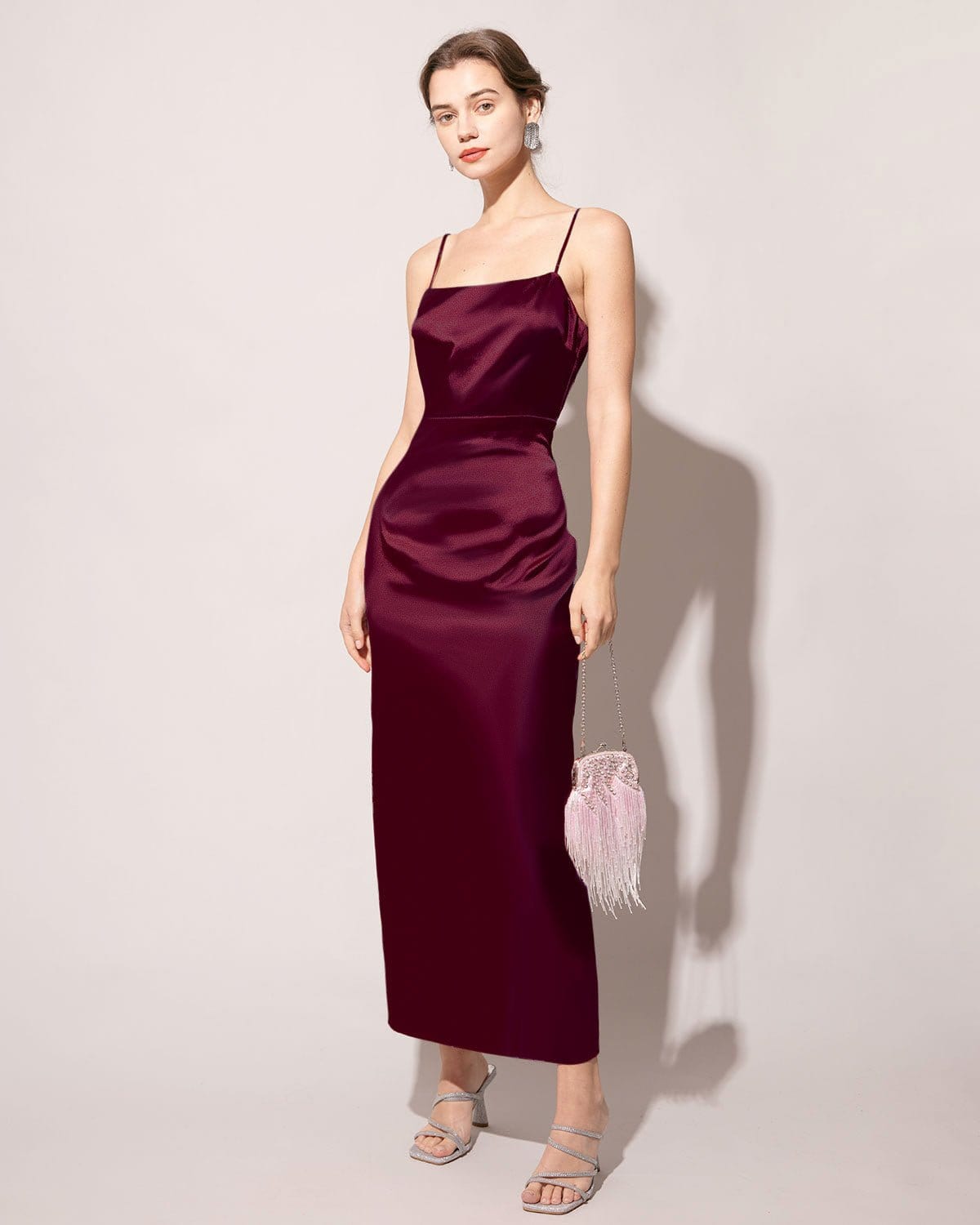 Satin maxi dress slit Clearance