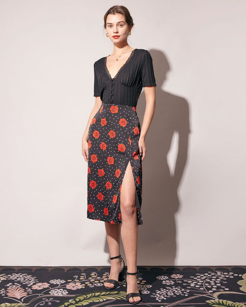 The Floral Slit Midi Skirt Bottoms - RIHOAS