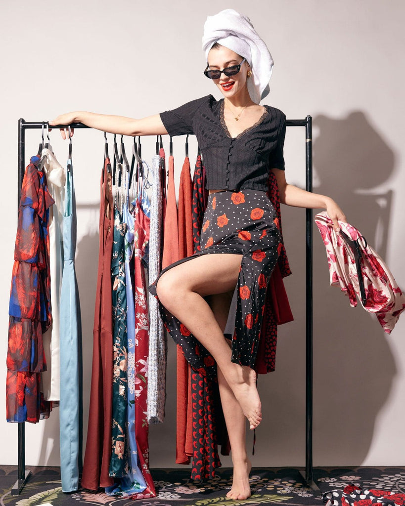 The Floral Slit Midi Skirt Bottoms - RIHOAS