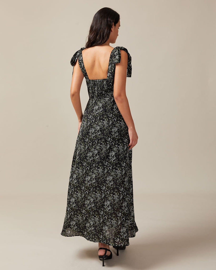 The Floral Tie Strap Maxi Dress Dresses - RIHOAS