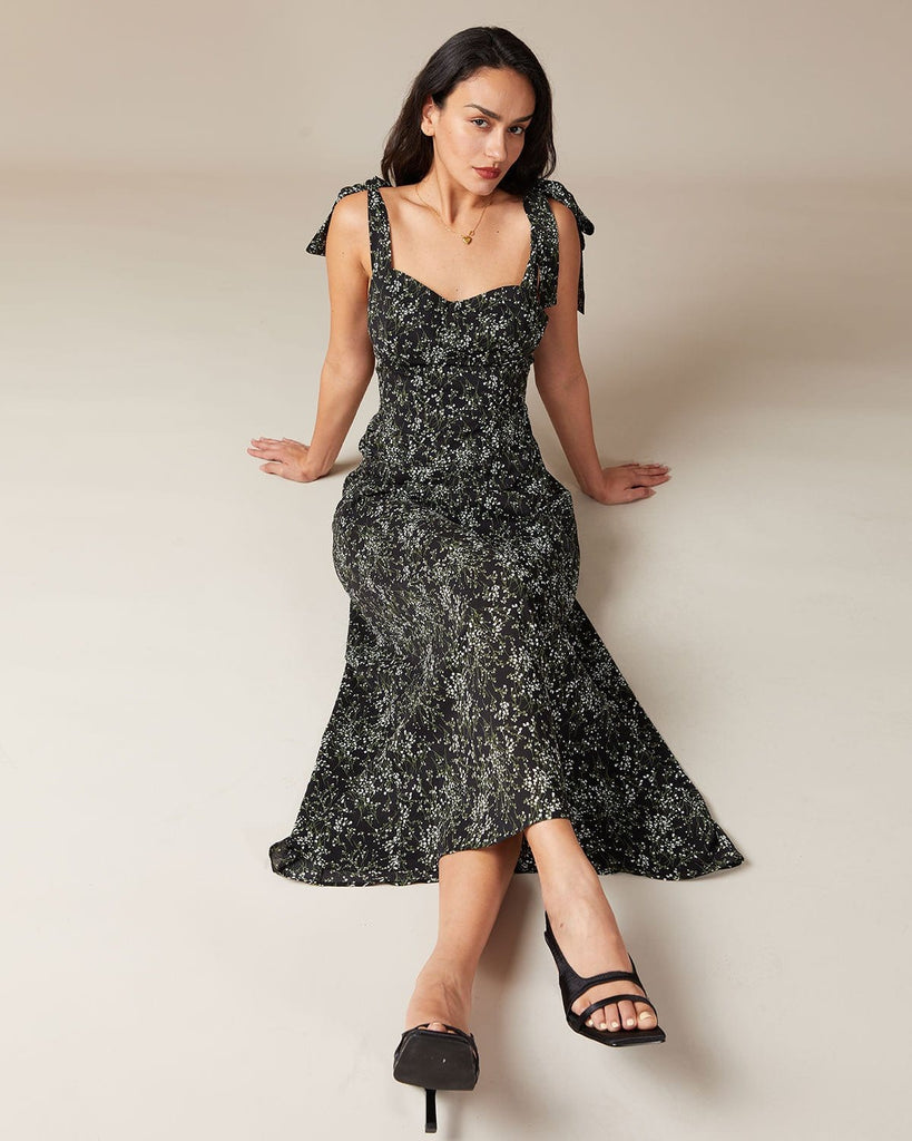 The Floral Tie Strap Maxi Dress Dresses - RIHOAS