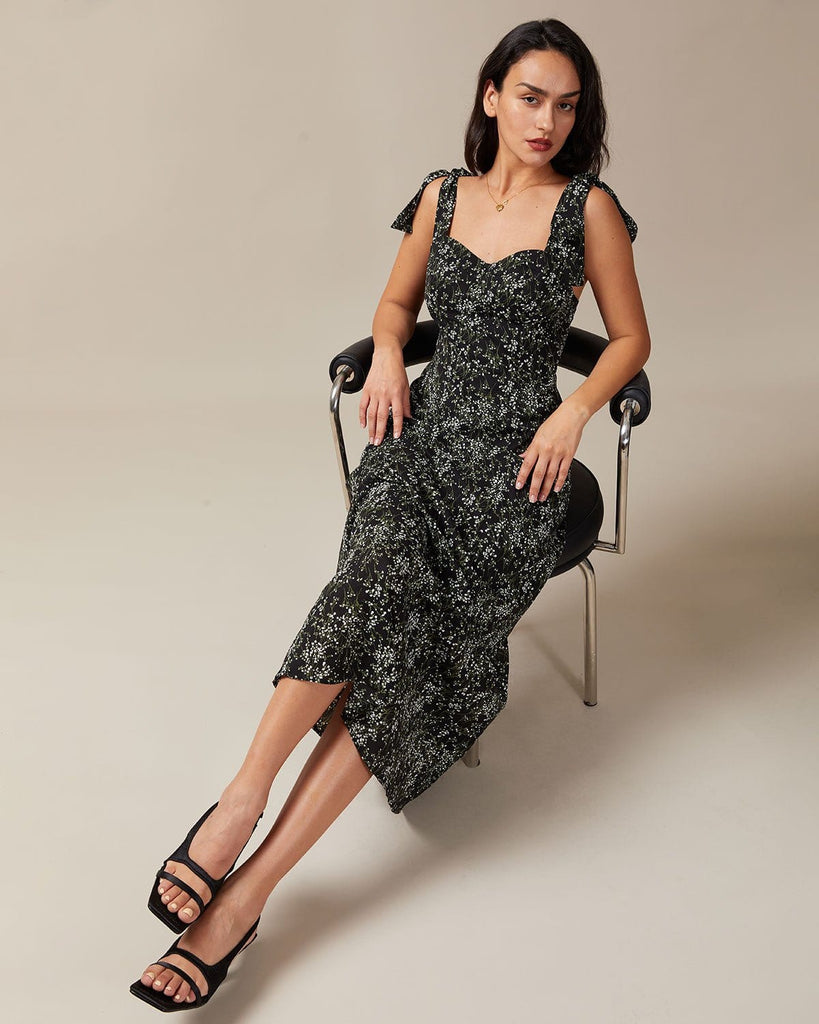 The Floral Tie Strap Maxi Dress Dresses - RIHOAS