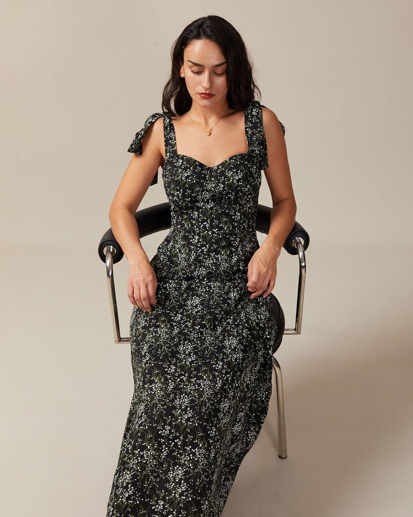 The Floral Tie Strap Maxi Dress Dresses - RIHOAS