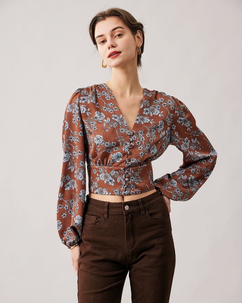 The Floral V Neck Blouse Tops - RIHOAS