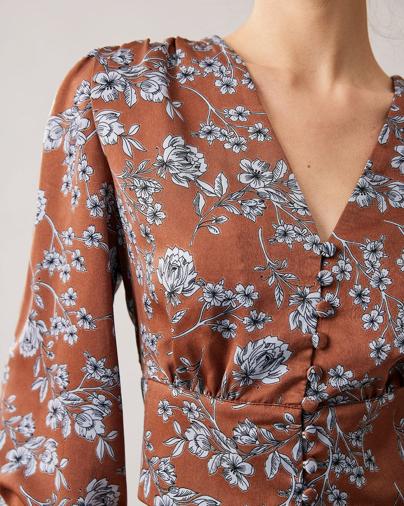 The Floral V Neck Blouse Tops - RIHOAS